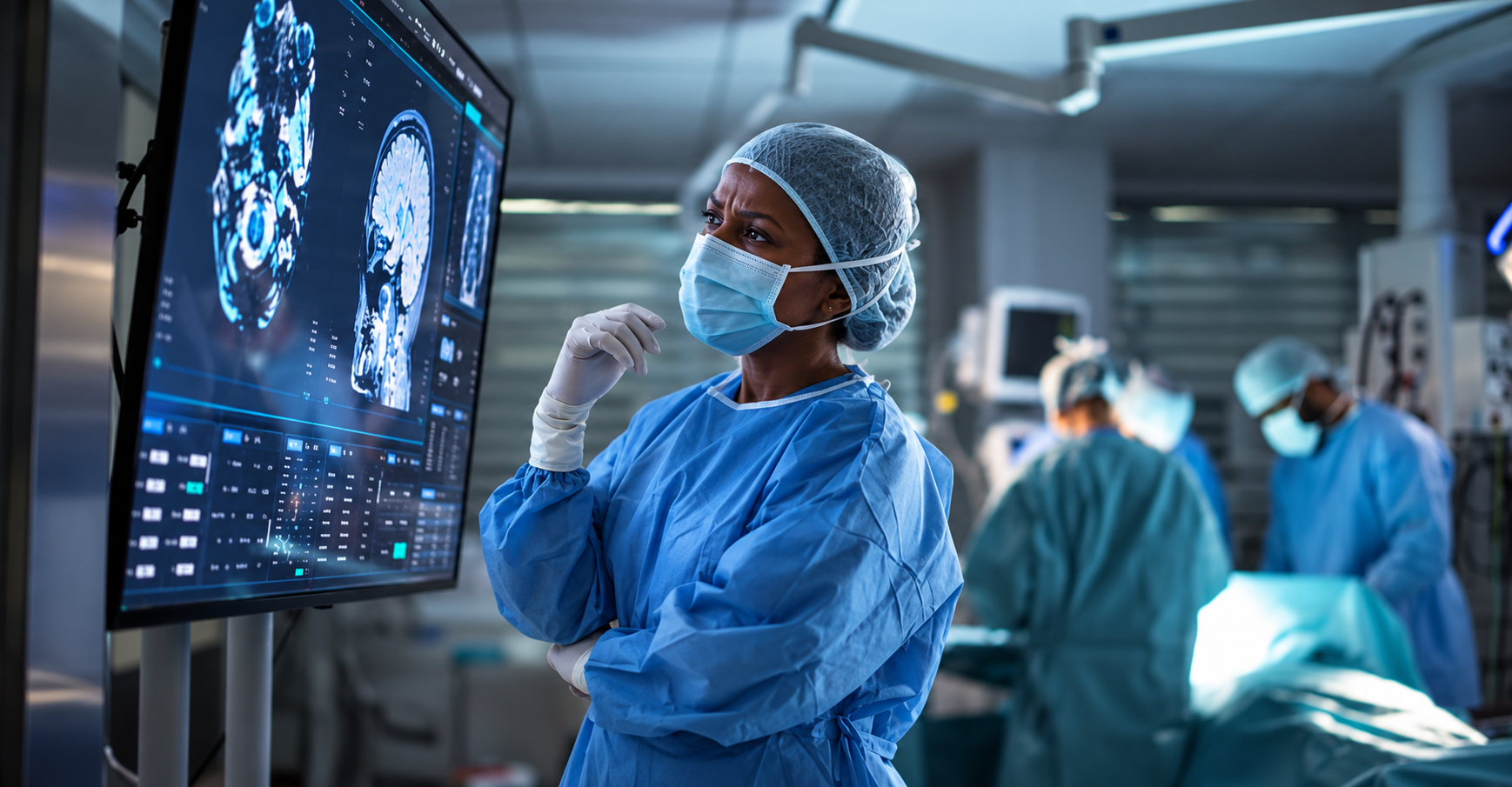 Surgical team performing a procedure in the operating theatre